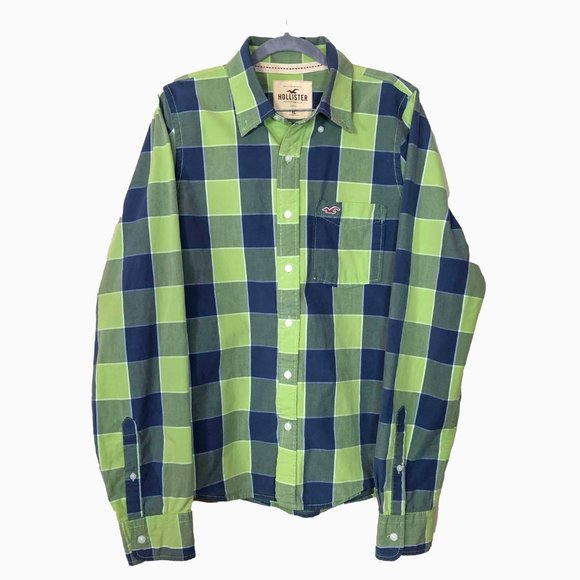 Hollister Mens Shirt regular Western Green Plaid Long Sleeve Size XL - Picture 3 of 5